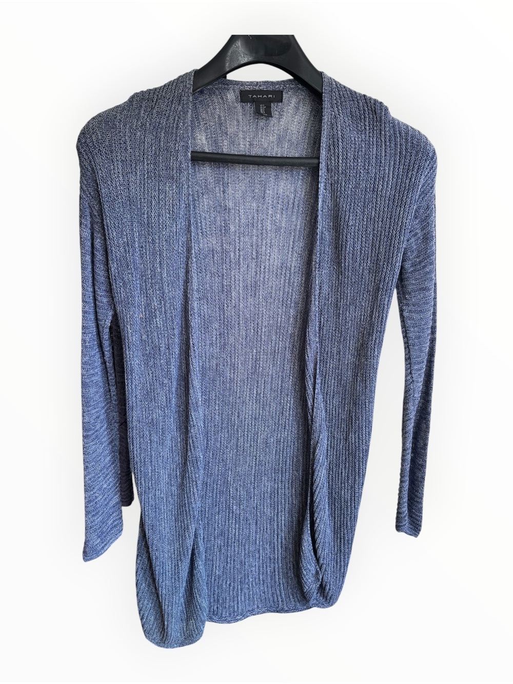 Cottagecore Tahari Blue Open-Front Ribbed Knit Cardigan | Size S